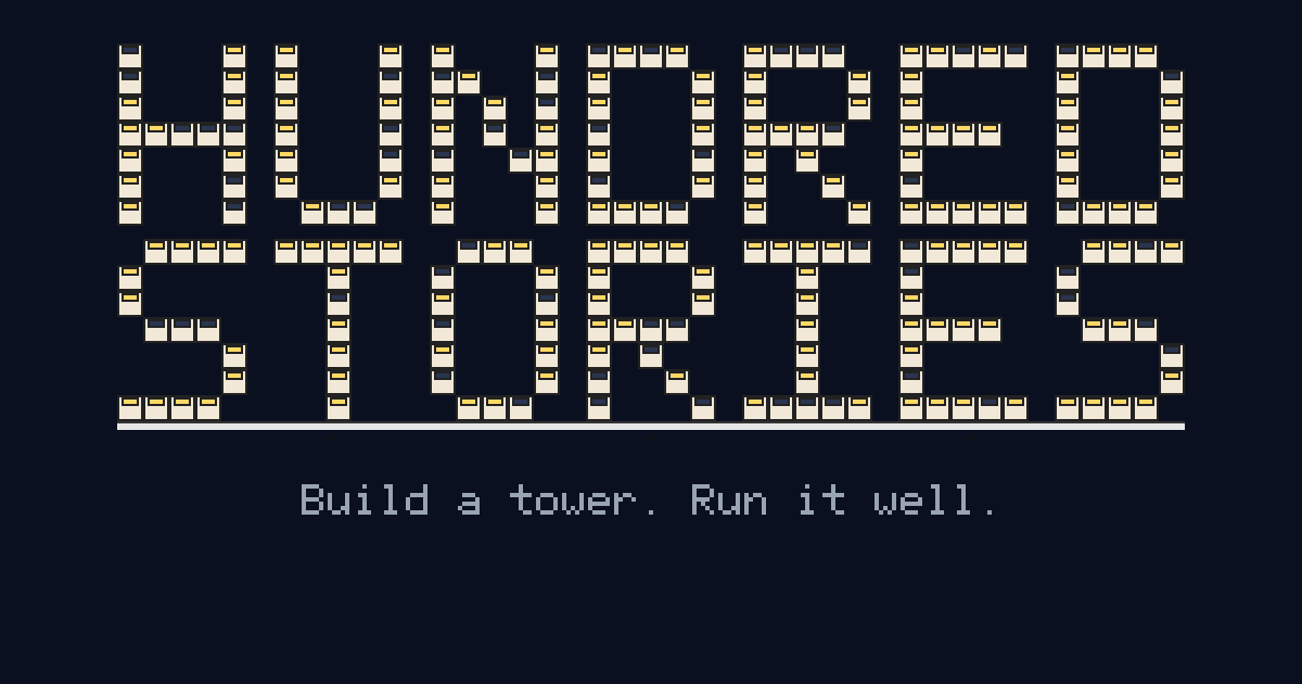 A tower of cream office cells against a dark sky, with the words Hundred Stories
